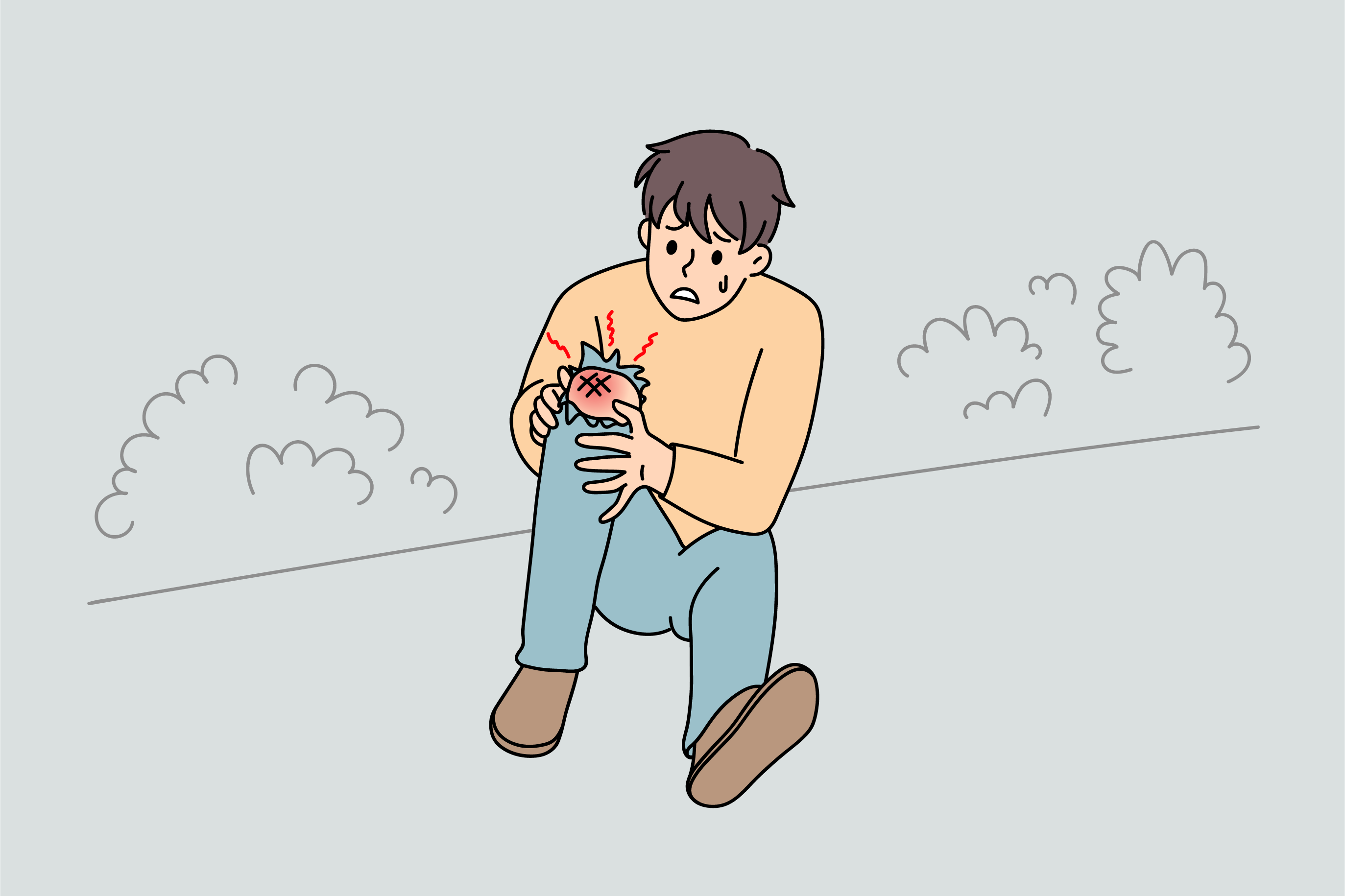 Ilustración de un joven con una herida en la rodilla